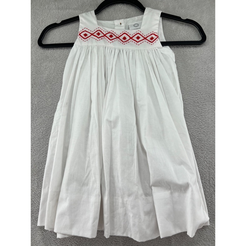 The Proper Peony Dress Girls 2T White Red Embroidered Sleeveless Smocked NWT
